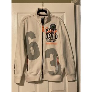 Camp David Sweatshirt Mens Medium White Full Zip Surfboard Graphic Fleece